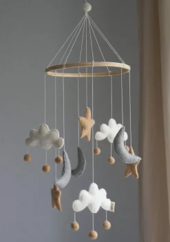 Outlet Mobile 'Cloud/Moon/Stars' Beige/Grey Kinder Spieluhren & Mobiles|Spieluhren & Mobiles