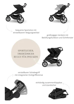 Hot Sportwagen 'Urban Glide 3 Double' Black Kinder Kinderwagen|Kinderwagen-Sets