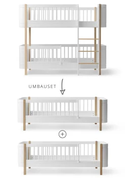 Best Umbauset für 'Wood Mini+' halbhohes Etagenbett zu zwei Juniorbetten Weiß / Eiche Kinder Hochbetten & Etagenbetten|Babybetten & Kinderbetten